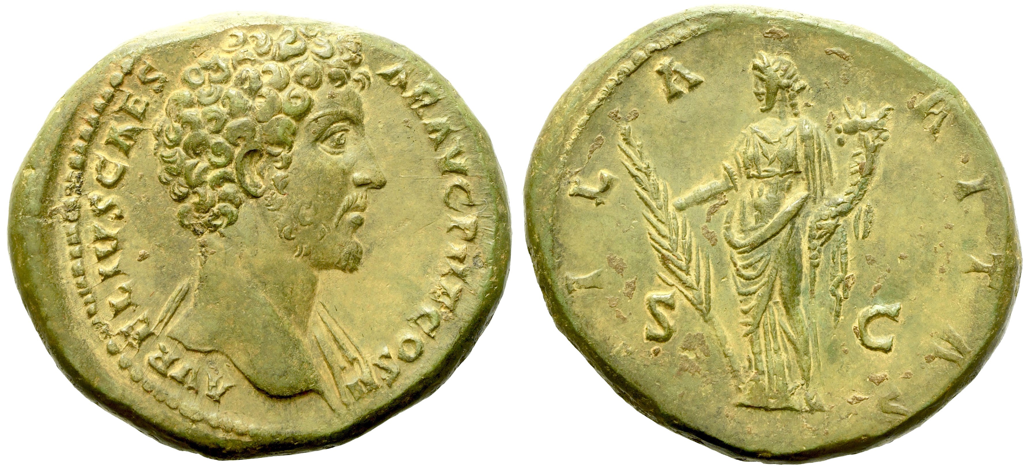 Marcus Aurelius Caesar Sestertius Struck Under Antoninus Pius Rome