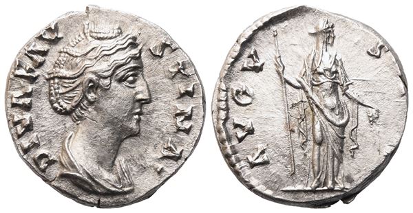 Diva Faustina I (died 140-141), Denarius struck under Antoninus I, Rome, after 141; AR (2,97 g; 16,6 mm; 7 h)