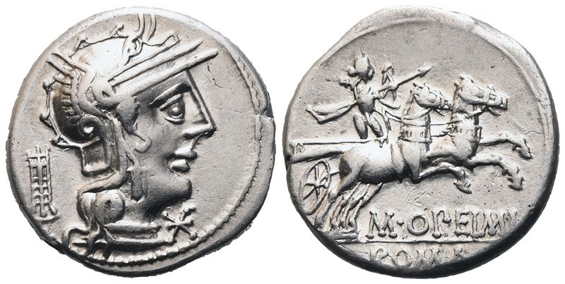 M. Opeimius, Denarius, 131 BC; AR (3,88 g; 16,8 mm; 8 h)