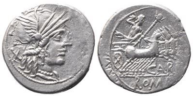 Cn. Papirius Carbo, Denarius, 121 Bc; Ar (3,94 G; 20,7 MM; 6 H)