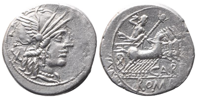 Cn. Papirius Carbo, Denarius, 121 Bc; Ar (3,94 G; 20,7 MM; 6 H)
