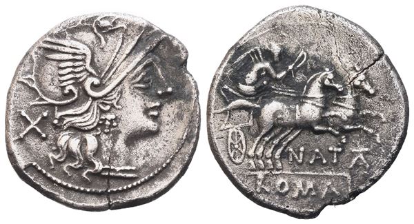 Pinarius Natta, Dearius, 149 BC; AR (3,05 g; 19,2 mm; 4 h)