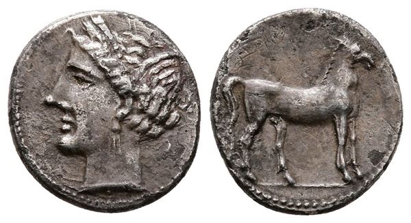 Bruttium, Carthaginian occupation, c. 215-205 BC. AR Quarter Shekel (14 mm, 1.58 g).  - Auction Greek, Roman and Byzantine Coins	 - Bertolami Fine Art - Prague