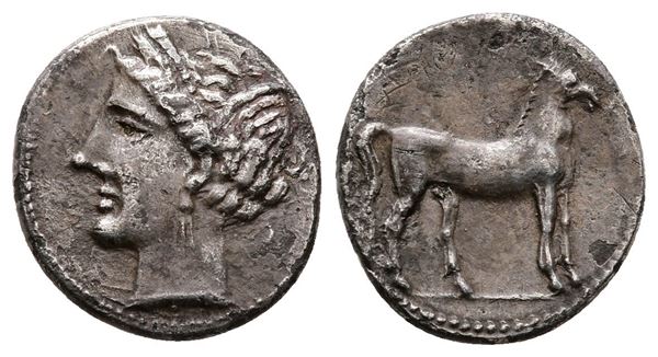 Bruttium, Carthaginian occupation, c. 215-205 BC. AR Quarter Shekel (14 mm, 1.58 g).