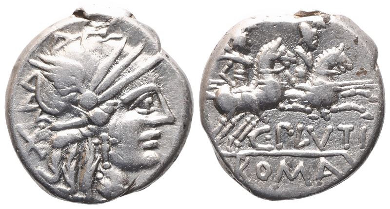C. Plutius, Denarius, 121 Bc; Ar (3,90 G; 16,4 MM; 11 H)