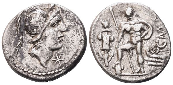 C. Publicius Malleolus, A. Postumius Sp. Albinus and L. Metellus, Denarius, Rome, 96-92 BC;  AR (3,88 g; 18,4 mm; 5 h)