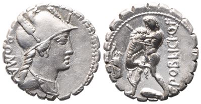 C. Poblicius, Denarius Serratus, 80 Bc; Ar (3,87 G; 18,4 MM; 8 H)