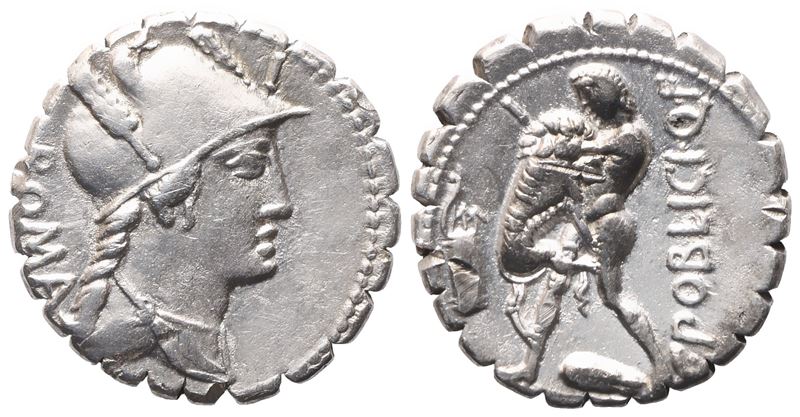 C. Poblicius, Denarius Serratus, 80 Bc; Ar (3,87 G; 18,4 MM; 8 H)