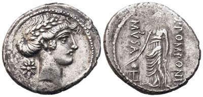 Q. Pomponius Musa, Denarius, Rome, 66 Bc; Ar (3,95 G; 19,2 MM; 6 H)