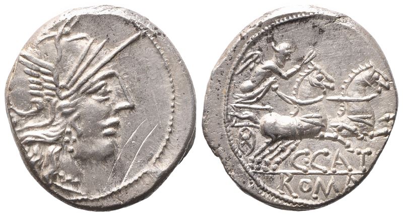 C. Porcius Cato, Denarius, 123 Bc; Ar (3,92 G; 18,2 MM; 12 H)