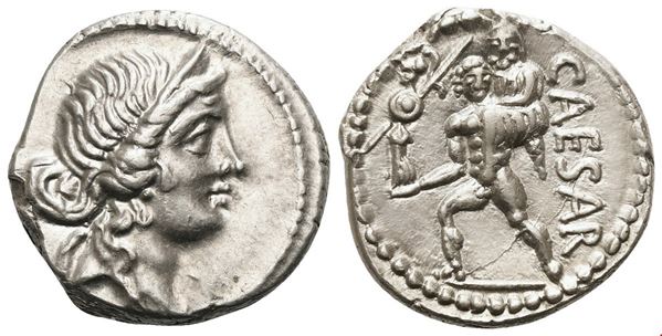 C. Iulius Caesar, Denarius, Military mint moving with Caesar in North Africa, 48-47 BC; AR (3,79 g; 16,4 mm; 6 h)