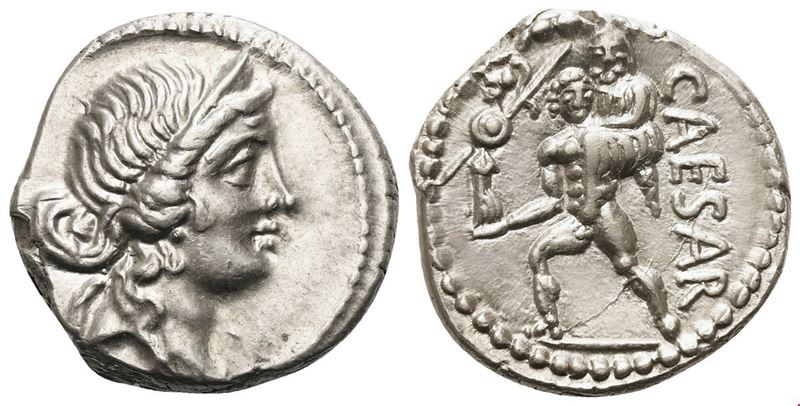 C. Iulius Caesar, Denarius, Military mint moving with Caesar in North Africa, 48-47 BC; AR (3,79 ...
