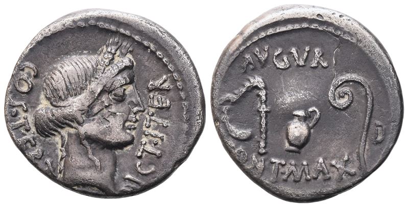 Giulio Cesare (C. Iulius Caesar), Denario, 46 a.C.