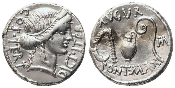 C. Iulius Caesar, Denarius, Military mint (Utica?), 46 BC; AR (3,92 g; 17,2 mm; 6 h)