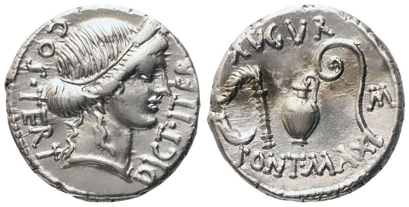 C. Iulius Caesar, Denarius, Military mint (Utica?), 46 BC; AR (3,92 g; 17,2 mm; 6 h)