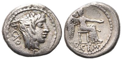 M. Porcius Cato, Quinarius, 89 Bc; Ar (1,98 G; 14,6 MM; 6 H)