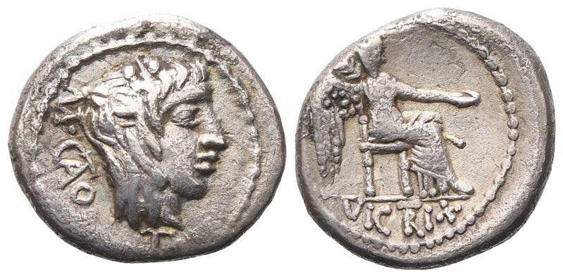 M. Porcius Cato, Quinarius, 89 Bc; Ar (1,98 G; 14,6 MM; 6 H)