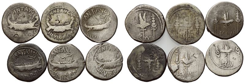 Lot Of 6 Mark Antony Legionary Denarii. Lot Sold As Is, No Returns.