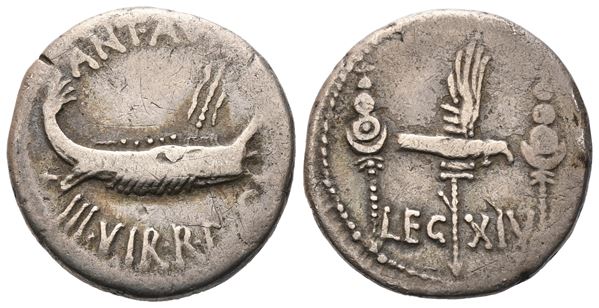 Marcus Antonius, Denarius, 32-31 BC; AR (3,68 g; 17,2 mm; 5 h)