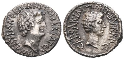Marcus Antonius And C. Caesar Octavianus With M. Barbatius, Denarius, 41 Bc; Ar (3,75 G; 18 MM; 1...