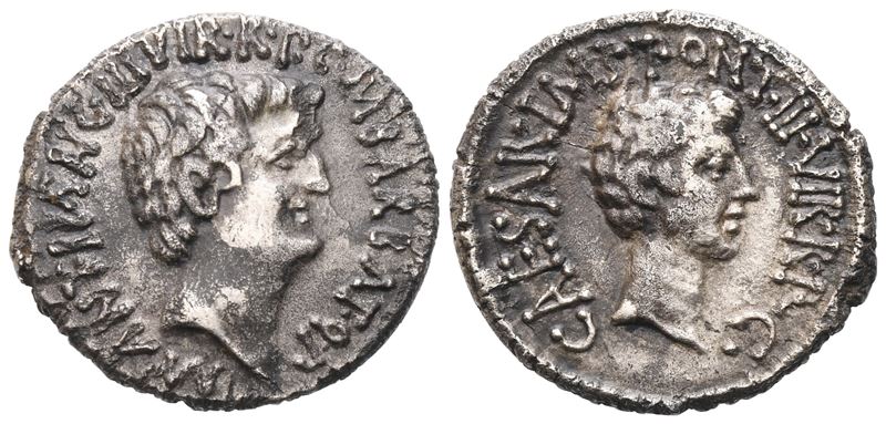 Marcus Antonius And C. Caesar Octavianus With M. Barbatius, Denarius, 41 Bc; Ar (3,75 G; 18 MM; 1...