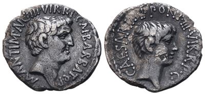 Mark Antony And Octavian, Denarius, 41 Bc; Ar (3,05 G; 18,2 MM; 12 H)