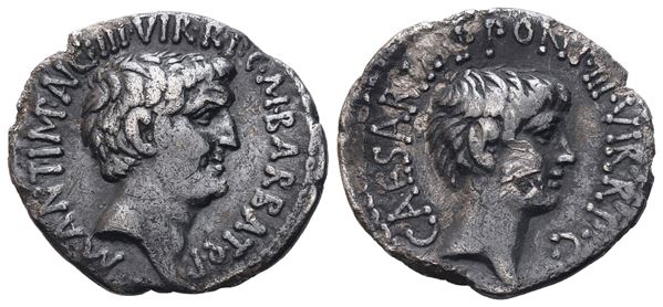 Mark Antony and Octavian, Denarius, 41 BC; AR (3,05 g; 18,2 mm; 12 h)