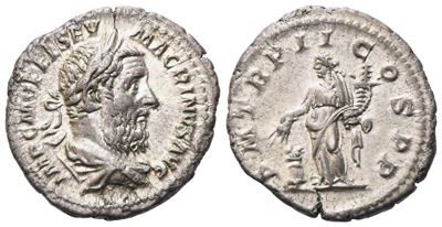 Macrinus (217-218), Denarius, Rome, March-june 218; Ar (3,18 G; 19,2 MM; 6 H)