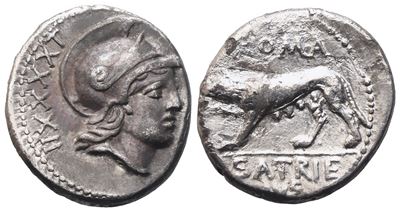 P. Satrienus, Denarius, 77 Bc; Ar (3,73 G; 17,5 MM; 4 H)