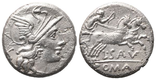 L.  Saufeius, Denarius, 152 BC; AR (3,32 g; 16,3 mm; 4 h)  - Auction RES PVBLICA - Bertolami Fine Art - Prague
