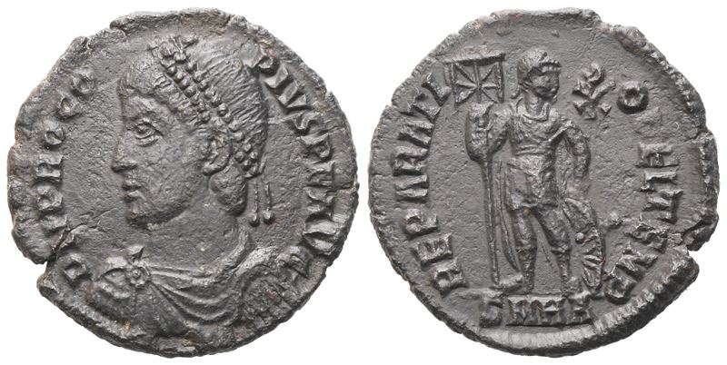 Procopius (364–365), Æ2 Heraclea (19,9 mm) – ritratto e imperatore con labaro e scudo
