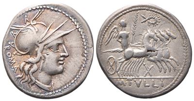 M. Tullius, Denarius, 120 Bc; Ar (3,90 G; 21 MM; 1 H)