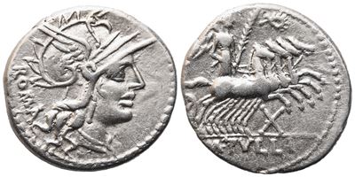 M. Tullius, Denarius, Rome, 119 Bc; Ar (3,88 G; 19,6 MM; 6 H)