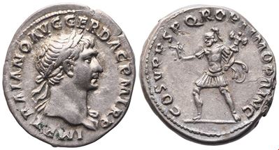 Traiano (98–117), Denario romano, R’, 103–111 (AR, 3,26 g)