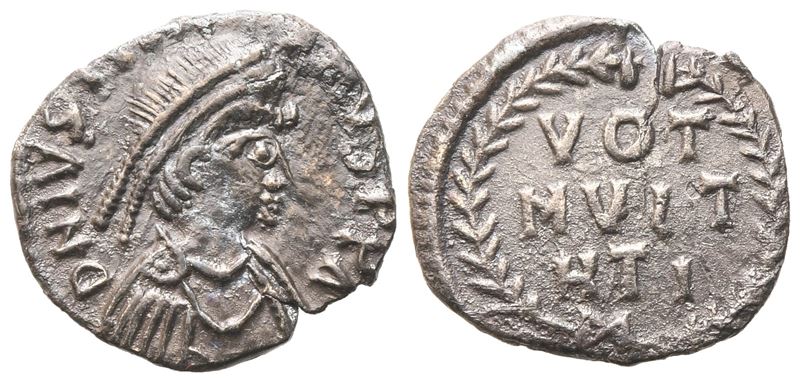 Justinian (527-565), Half Siliqua, Carthage, 534-565; Ar (1,14 G; 15 MM; 6 H)