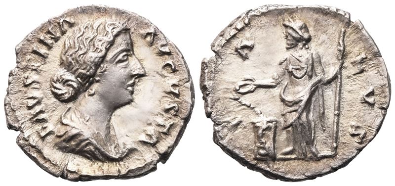 Anonimo romano, Faustina II Augusta. Denario, con legenda “SALVS” (Roma) – AR