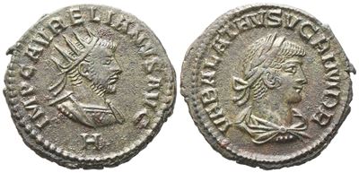 Aureliano (270–275), Aurelianus con Vabalathus, Antoniniano e nominale in bronzo, Antiochia (270–...