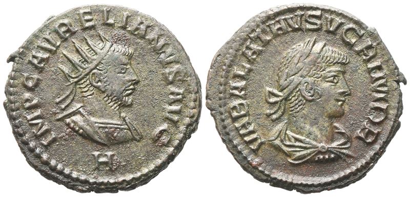Aureliano (270–275), Aurelianus con Vabalathus, Antoniniano e nominale in bronzo, Antiochia (270–...