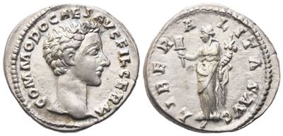 Commodus Caesar, Denario romano (impronta sotto Marco Aurelio), 175 d.C. (AR)