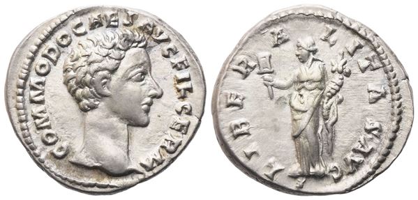 Commodus Caesar (166-177), Denarius struck under Marcus Aurelius, 175; AR (3,38 g; 18,6 mm; 6 h)