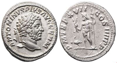 Antonino Pio, Denario con Giove in piedi e aquila ai piedi (Roma, 214 d.C.)