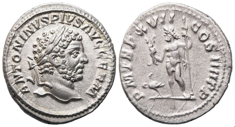 Antonino Pio, Denario con Giove in piedi e aquila ai piedi (Roma, 214 d.C.)