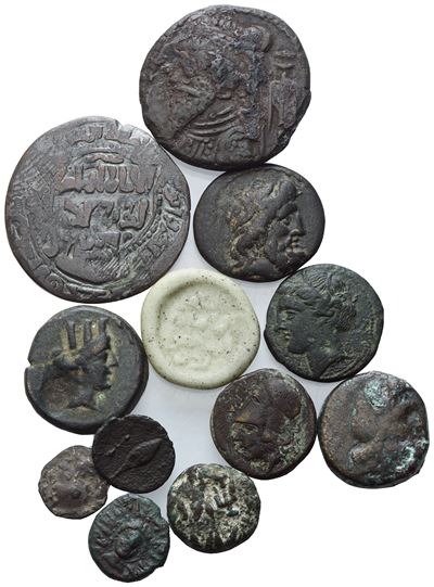Lot Of 11 Æ Coins And 1 Pb Seal To Be Catalogued. Lot Sold As Is, No Returns.