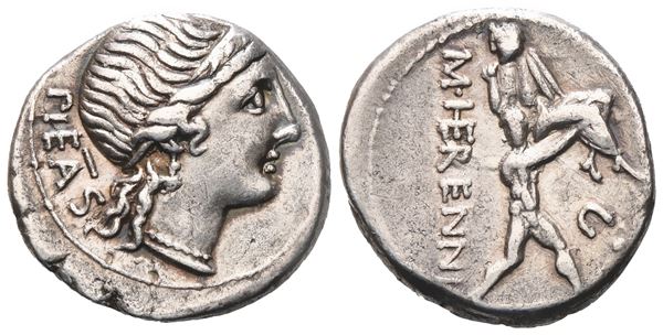 M. Herennius, Denarius, 108-107 BC; AR (3,82 g; 17,5 mm; 11 h)