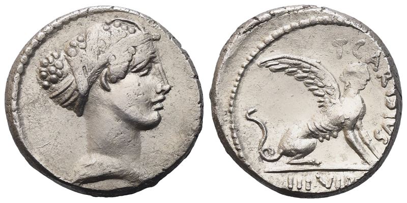 T. Carisius, Denarius, 46 Bc; Ar (3,84 G; 17 MM; 11 H)