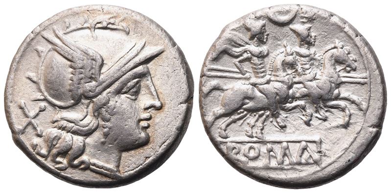 Anonymous, Denarius (Crescent First Series), Uncertain Campanian mint (Capua?), 207 BC; AR (4,27 ...