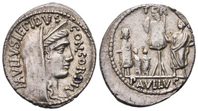 L. Aemilius Lepidus Paullus, Denarius, Rome, 62 Bc; Ar (3,60 G; 20,3 MM; 5 H)