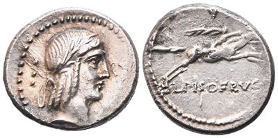 L. Calpurnius Piso Frugi, Denarius, Rome, 90 Bc; Ar (4,03 G; 17,8 MM; 5 H)