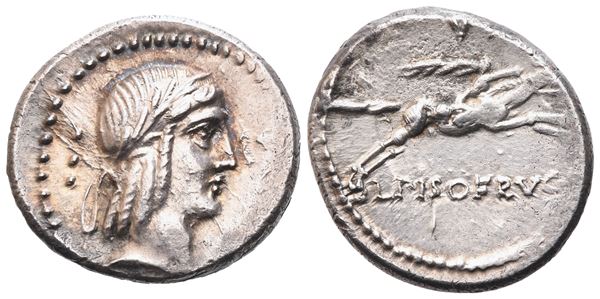 L. Calpurnius Piso Frugi, Denarius, Rome, 90 BC; AR (4,03 g; 17,8 mm; 5 h)