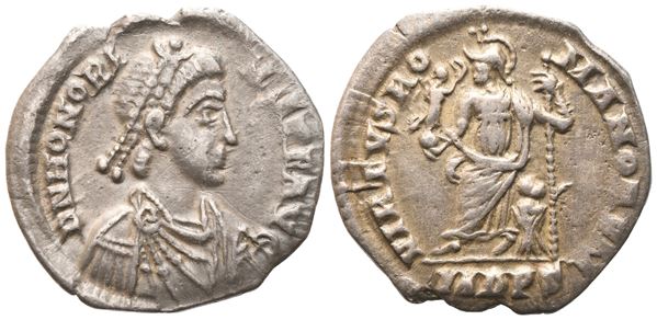  Honorius (393-423), Siliqua, Mediolanum, 402; AR (1,40 g; 16,4 mm; 6 h)
